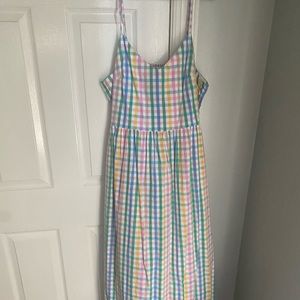 J Crew Factory Multi Color Gingham Midi Dress